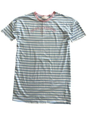Peter Alexander Nightgown Night Dress Sleep Shirtdress Blue White Stripe Small